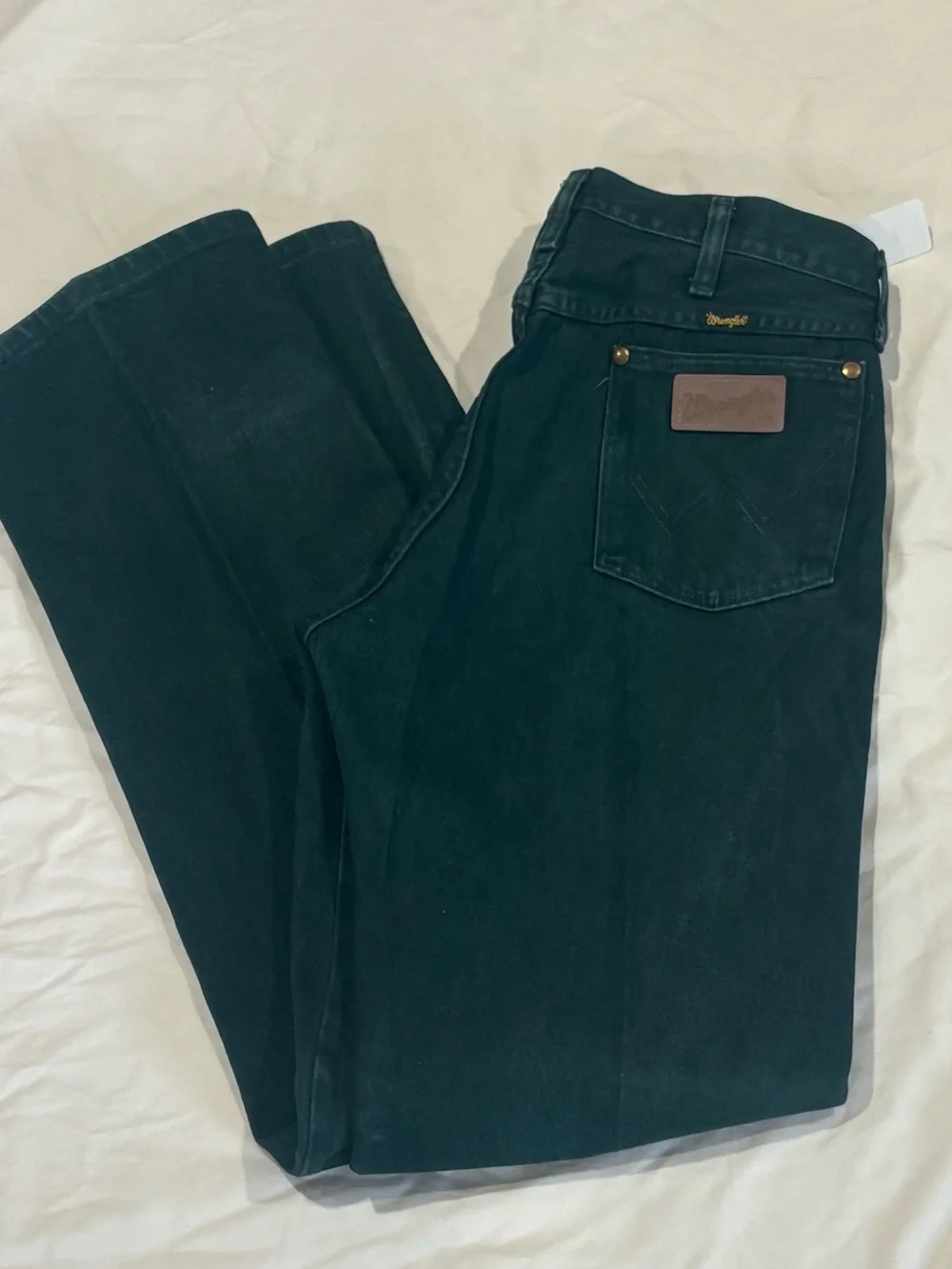 VTG Wrangler 13MWZWG Forest Green Cowboy Cut Jeans Made in USA 33x34
